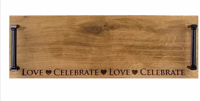 Selbrae House Light Brown Oak Rectangular Tray with Black Steel Handles