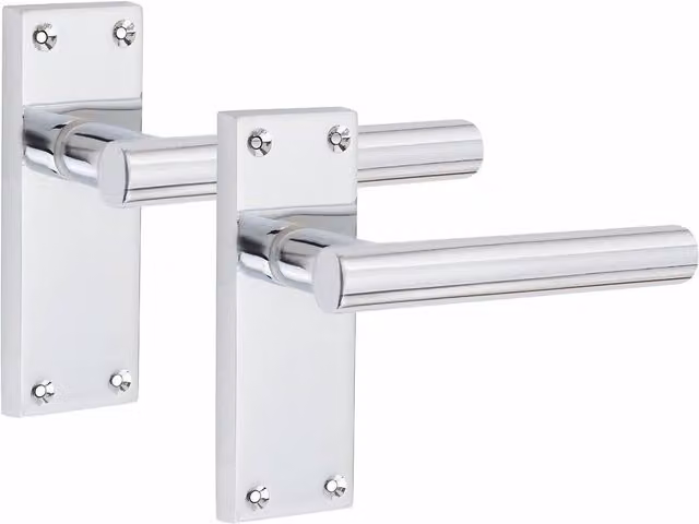 Golden Grace Victorian Straight T-Bar Door Latch Handles on Backplate, Chrome