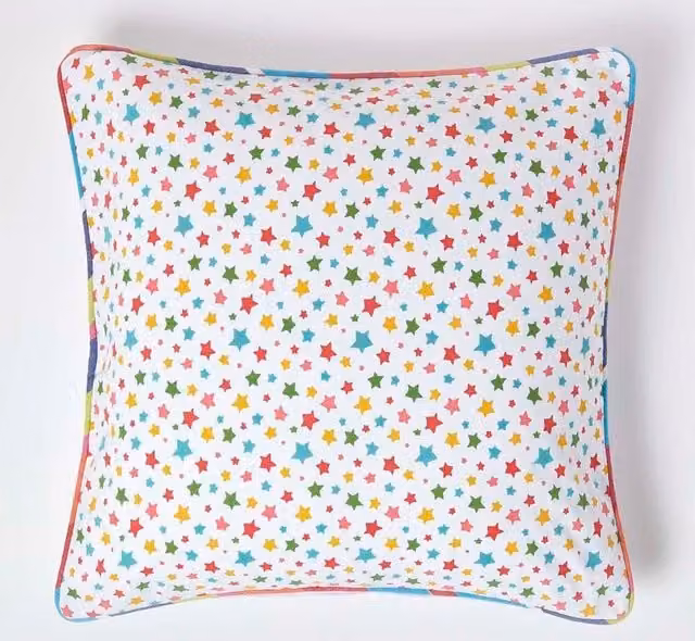 Homescapes Cotton Stars Cushion Cover, Multicolour, W/D/H: 45 x 45 x 45 cm