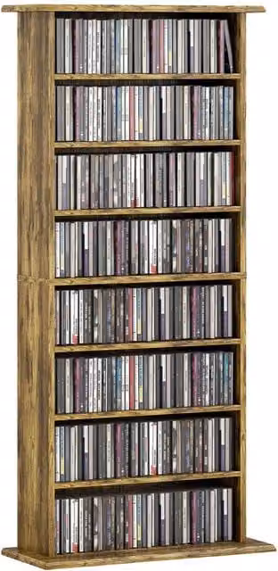 Rolipo 360 CD Media Storage Unit in Brown with Adjustable Shelves and Media Compartments