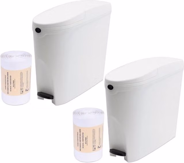 ProKleen White Plastic Pedal Sanitary Bin with Liners, 3 Pack