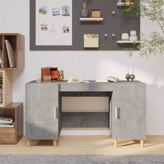 Berkfield Home Computer Desk in Concrete Grey, W/D/H: 140 x 50 x 75 cm