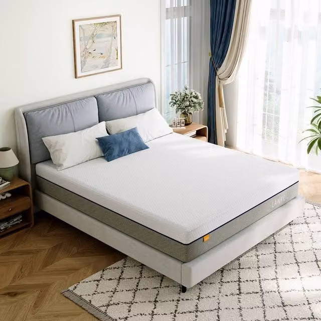 Rolipo Medium Firm 4FT6 Double Memory Foam Mattress, White, Depth: 20 cm