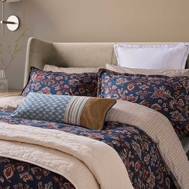 Bedeck of Belfast Avero Single Duvet Cover and Pillowcase Set, Petrol, White and Beige Striped Cotton Percale
