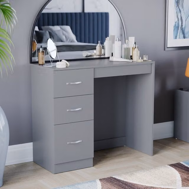 Vida Designs Riano 3 Drawer Dressing Table in Grey, W/D/H: 93 x 38 x 79 cm