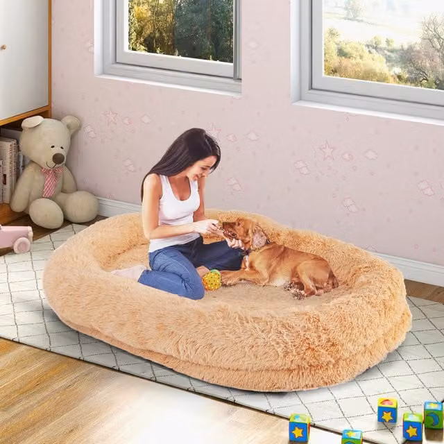 Costway Brown Orthopaedic Foam Dog and Human Bean Bag Bed with Removable Microfibre Cover