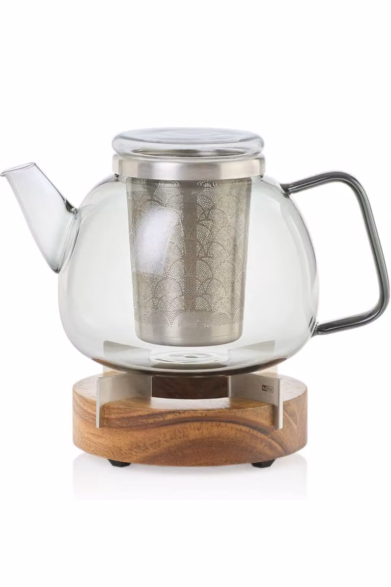 AdHoc Yuna Glass Tea Pot with Stainless Steel Infuser, 1.2 l, Transparent
