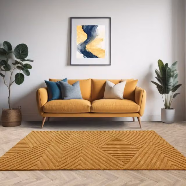 The Rug Shop UK Yellow Handmade Wool Modern Geometric Area Rug W: 200 cm, D: 290 cm