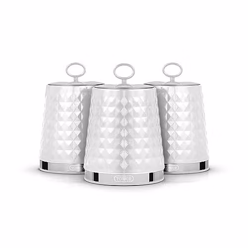 Tower Solitaire Set of 3 Airtight White Canisters with Stainless Steel Lids