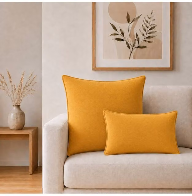 KDMD Marigold Loom Jumbo Cotton Cushion Cover in Yellow, W/D/H: 60 x 60 x 60 cm