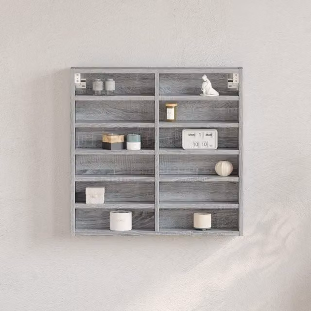 Berkfield Home Grey Sonoma Vitrine Cabinet with Glass Doors and Open Shelving, W: 60 cm, D: 8.5 cm, H: 58 cm