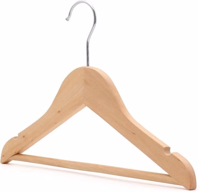 Pawnora Natural Wooden Coat Hangers with Bar, Brown, Pack of 5