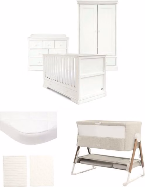 Mamas & Papas Oxford Nursery Bundle with Lua Bedside Crib (6 Piece) in White
