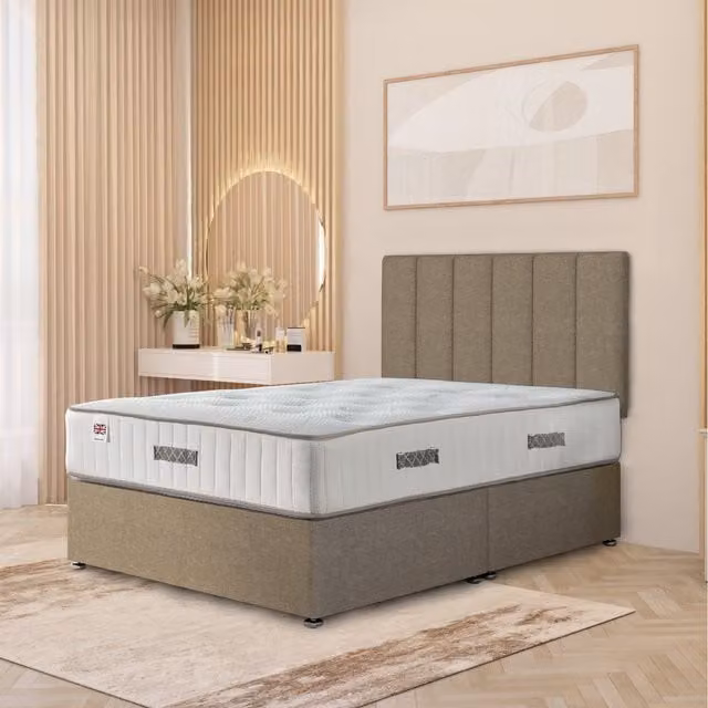 Somnior Beds Ltd Modern Upholstered Hybrid Divan Bed with Drawers, Beige/Brown Fabric, W/D/H: 180 x 200 cm