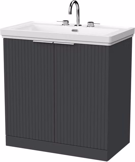 Balterley Callingwood 2 Door Vanity Unit and 3TH Fireclay Basin, Dark Grey, Width: 80 cm