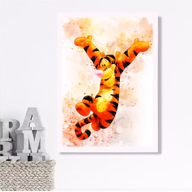 ARTZE Tigger Watercolour Winnie the Pooh Art Print in Orange with White Frame