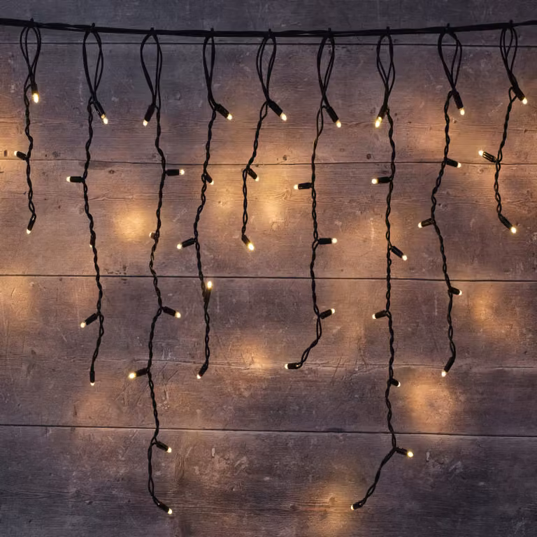 Plus Connect 600 LED Icicle Lights, 12m, Warm White, Black Cable