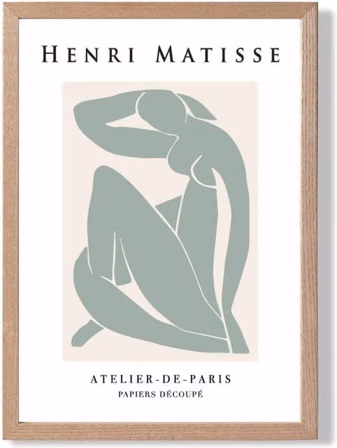ARTZE Matisse Abstract Nude Green and Cream Framed Print with Oak Frame, A4