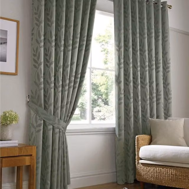 Alan Symonds Tivoli Sage Green Striped Eyelet Curtains, Pair, H: 167.6 cm x W: 137.2 cm