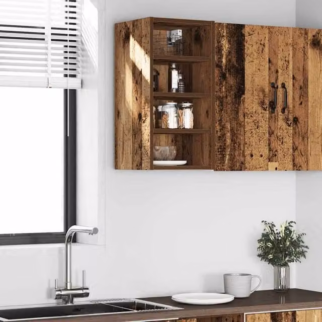 Berkfield Home Vintage Brown Wall Mounted Hanging Kitchen Cabinet with Hinged Doors, W/D/H: 30 x 29.5 x 60 cm