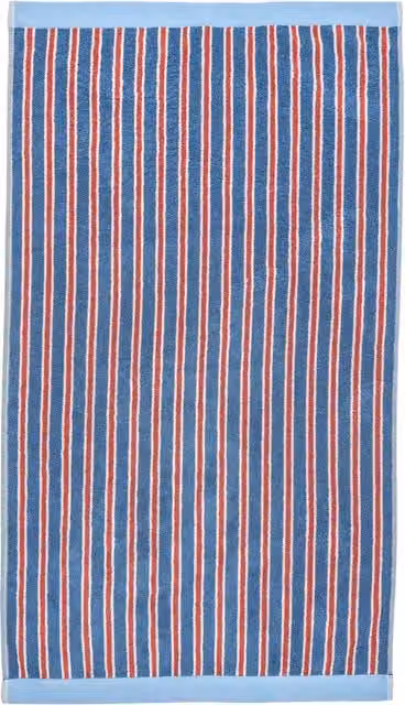 Land & Shore Blue and Red Striped Maritime Cotton Terry Velour Bath Towel