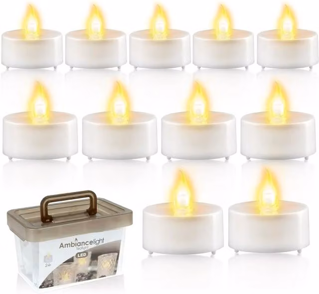 GEEZY Silver Battery Operated Realistic LED Tea Lights with Flickering Flameless Effect