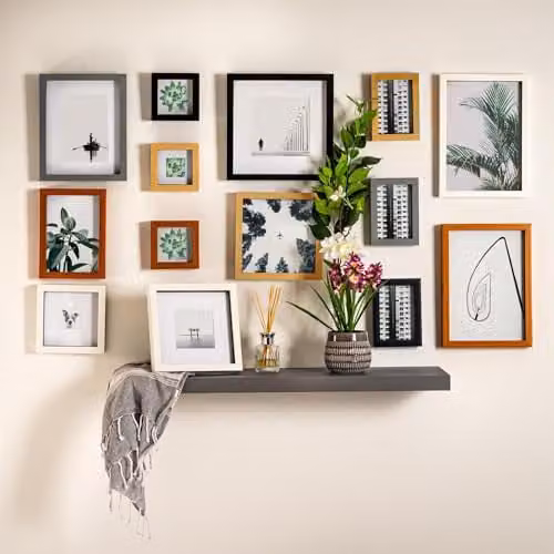 Nicola Spring 5 Piece Rectangular 3D Shadow Box Photo Frame Set in White, Grey and Brown with Glass Aperture and 5 x 7 Mount