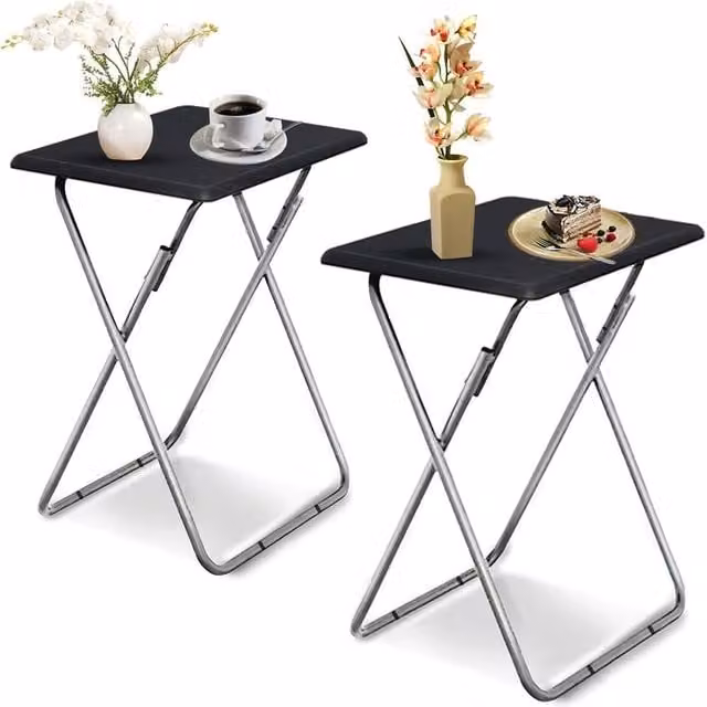 Huhote Set of 2 Folding Snack Tables in Black