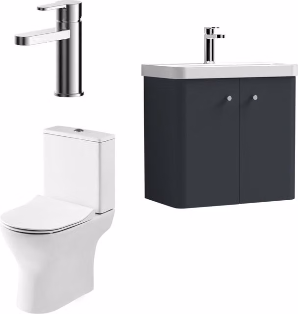 Balterley Modern Wall Mounted 2 Door Grey Bathroom Vanity Unit with Tap and Toilet Pack, W: 57.9 cm