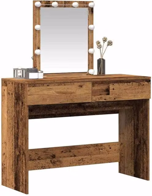 Berkfield Home Beautiful Dressing Table with LED Mirror in Brown Old Wood Industrial Style