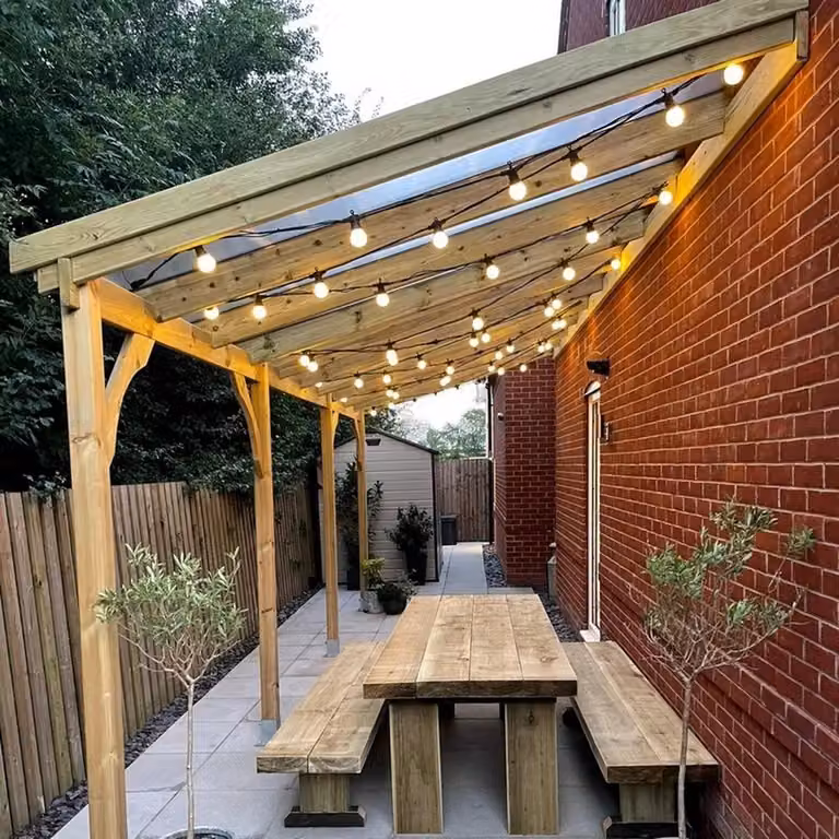 Rutland County Garden Furniture Ltd Polycarbonate Roof 2 Post Carport in Rustic Brown and Light Green, W: 362 cm, D: 270 cm, H: 200 cm