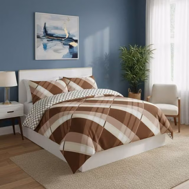 Snug City Reversible Geometric Pattern Duvet Cover and Pillowcase Set, Brown, 200 x 200 cm