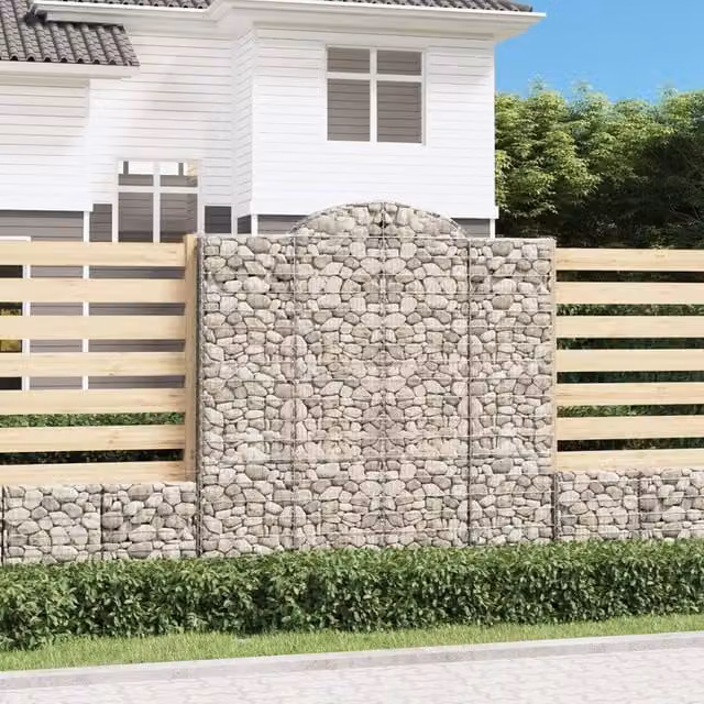 Berkfield Home Arched Gabion Basket in Silver Galvanised Steel, W: 200 cm, D: 50 cm, H: 200-220 cm
