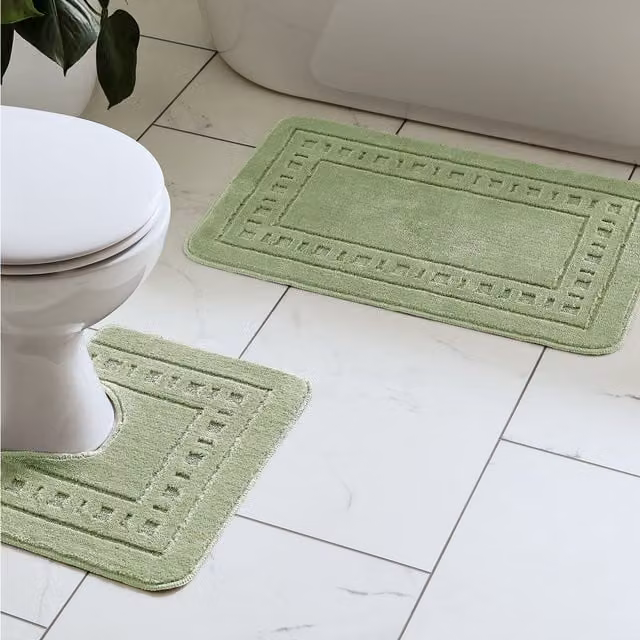 Catherine Lansfield Armoni Bath Mat and Pedestal Mat Set, Green