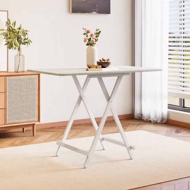 Livingandhome White Lacquered Foldable Wooden Dining Table for Garden and Terrace, W: 100 cm, D: 60 cm, H: 60 cm