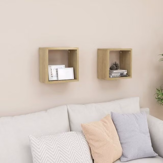 Berkfield Home Wall Mounted Cube Shelves, 2 Pack, Sonoma Oak Brown, W/D/H: 26 x 15 x 26 cm