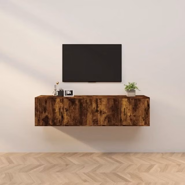 Berkfield Home Set of 2 Wall-mounted TV Cabinets, Smoked Oak Brown, W/D/H: 80 x 34.5 x 40 cm