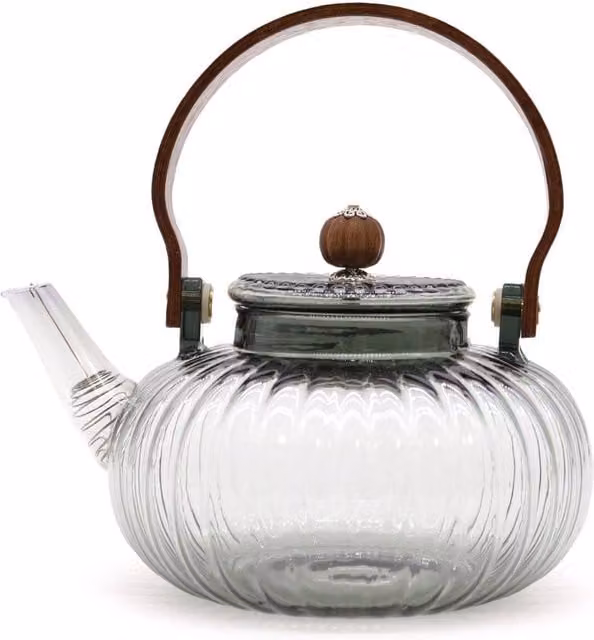 KDMD Anthracite Ribbed Pearl Glass Infuser Teapot with 950ml Capacity