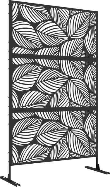 Outsunny Metal Decorative Privacy Screen Outdoor Divider, Black Leaf, H: 198 cm x W: 45 cm