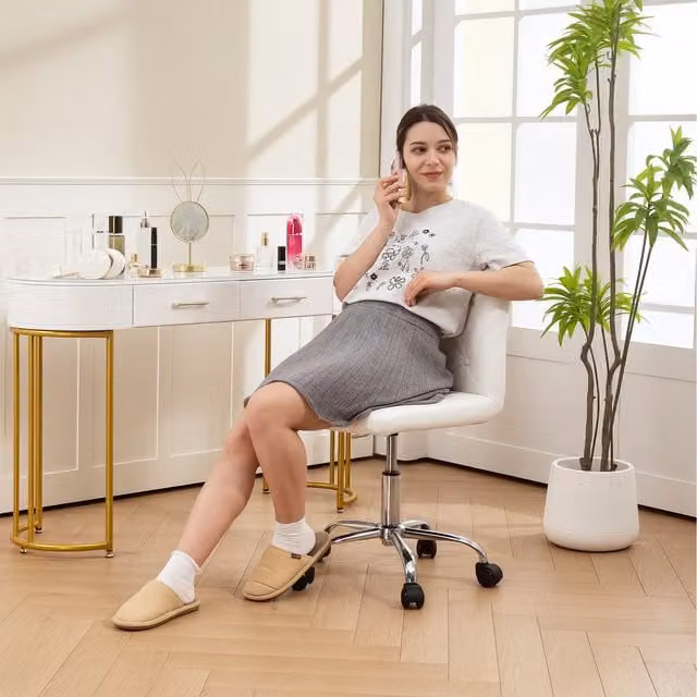 HOMCOM White Tufted Armless Task Chair with Adjustable Height and Swivel Function