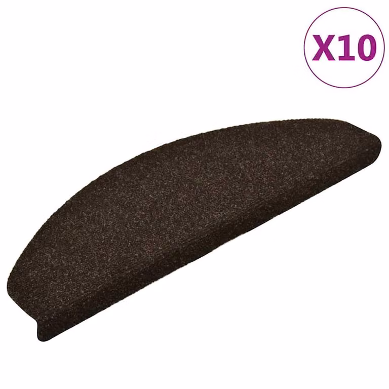 Berkfield Home Self-adhesive Stair Mats, 10 Pieces, Dark Brown, W/D/H: 65 x 21 x 4 cm