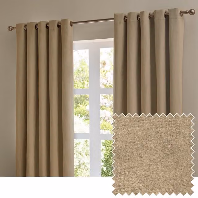 Make It A Home Set of 2 Velvet Blackout Eyelet Curtains, Mocha Brown/Beige, Height: 229 cm
