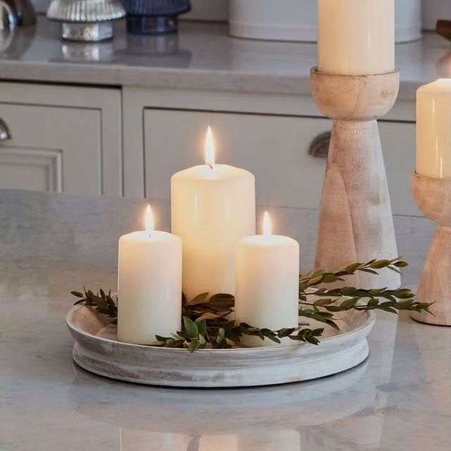 Ivyline Padstow White Wash Wooden Candle Tray, Diameter: 28 cm