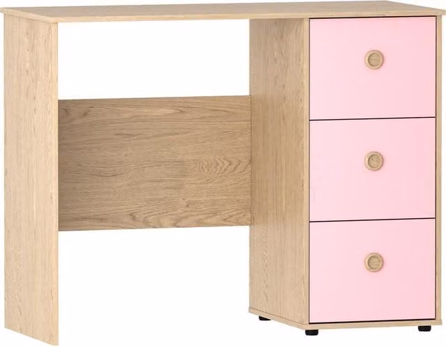 Kelvenix Pink and Oak Computer Desk with 3 Drawers for Children and Home Office