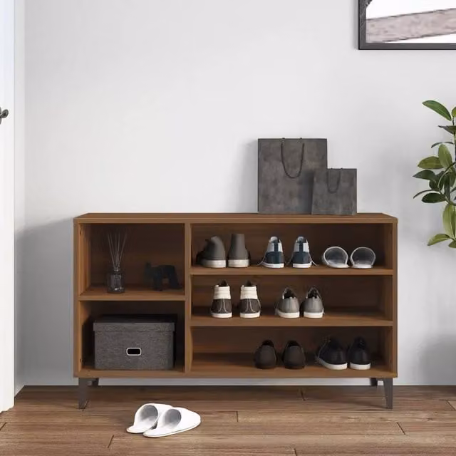 Berkfield Home Shoe Cabinet in Brown Oak, W/D/H: 102 x 36 x 60 cm