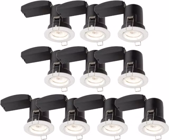 First Choice Lighting Set of 10 Dimmable Round Recessed Downlights in White Aluminium