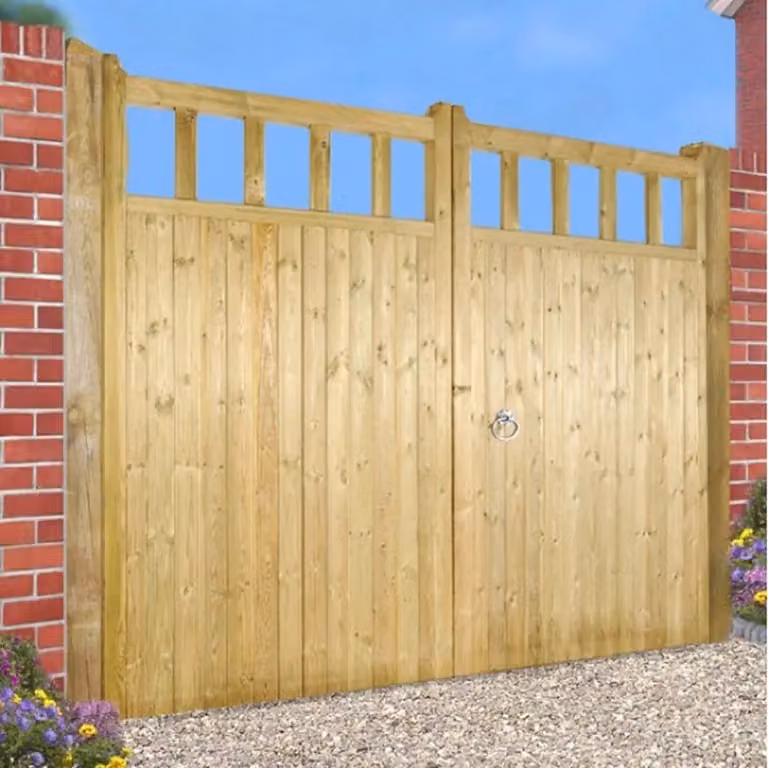 Burbage Iron Craft Quorn Tall Double Garden Gate, Pressure Treated, Brown, W: 360 cm, H: 180 cm