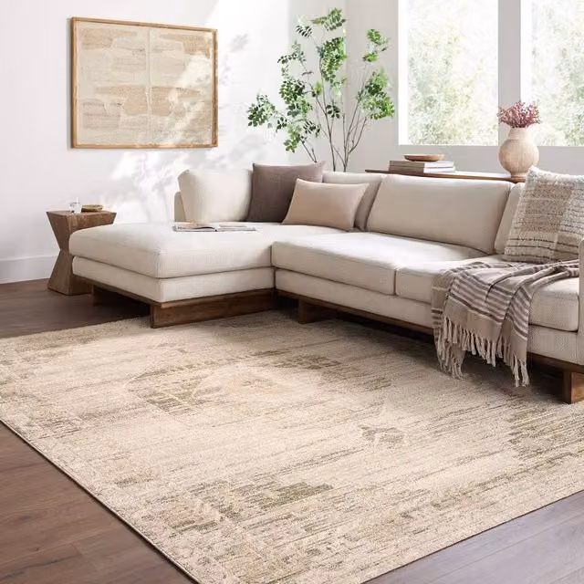 Livabliss Fifth Avenue Vintage Traditional Fringe Living Room Rug in Grey, Brown and Green, W: 155 cm, L: 220 cm