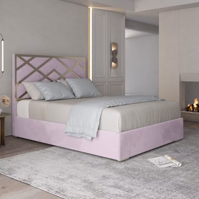 Casani Mayfair Modern Upholstered Velvet Metal Bed Frame in Pink