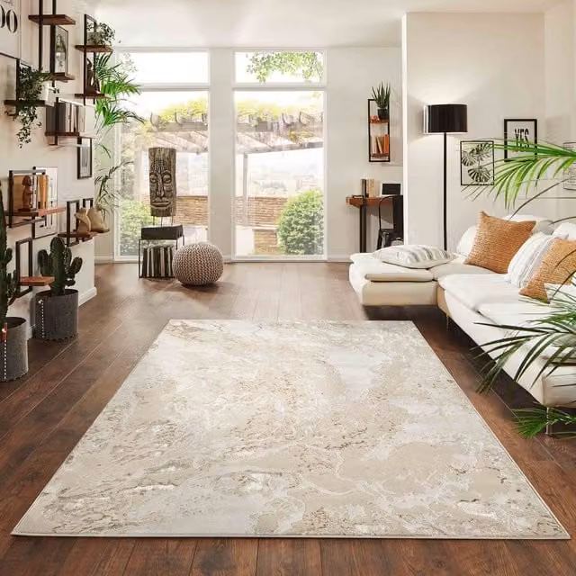 Desire Rugs Emperor Picasso Modern Waterflow Abstract Area Rug, Beige and Yellow, W: 200 cm, L: 290 cm